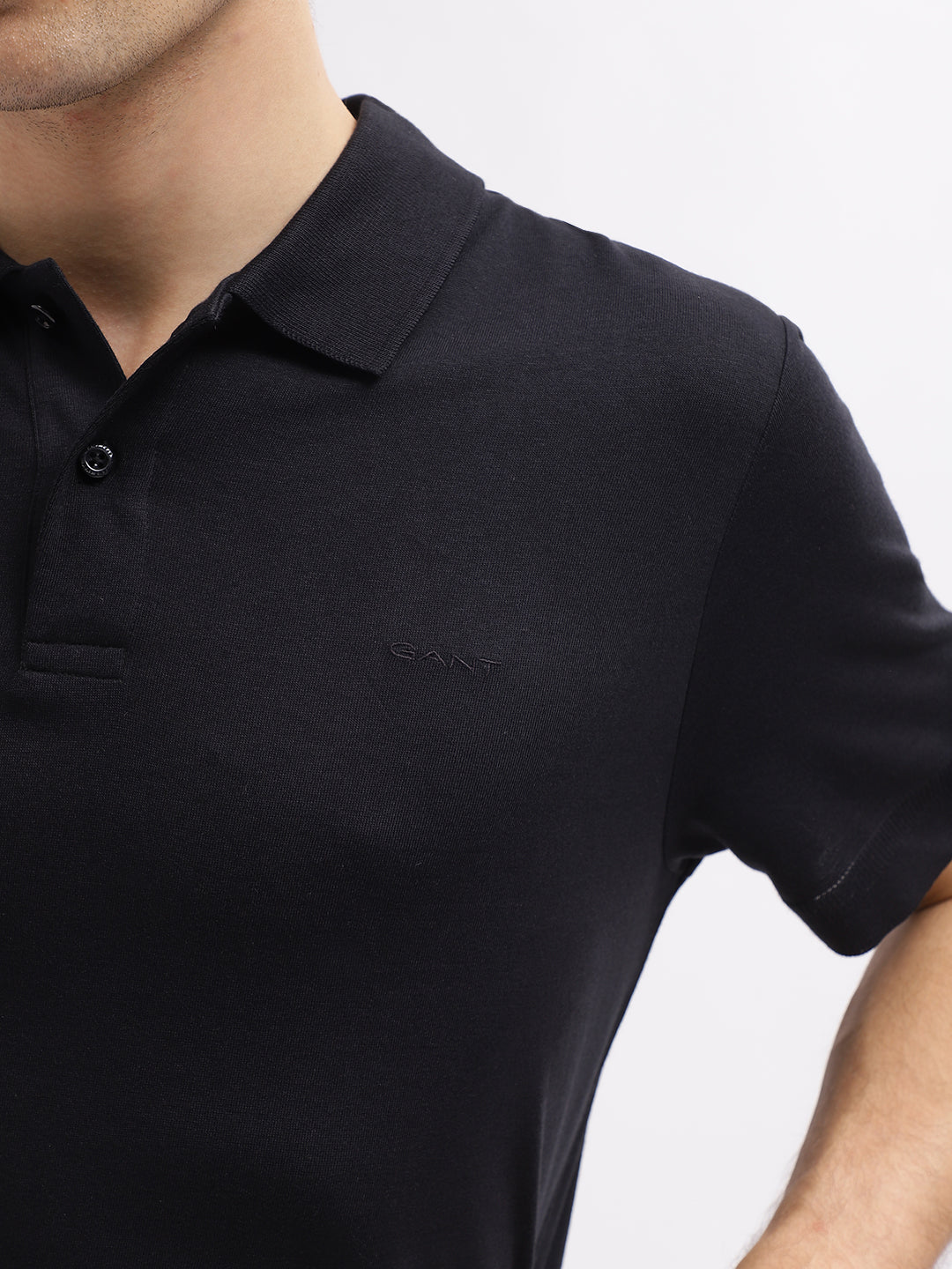 Gant Men Black Solid Polo Collar Short Sleeves T-Shirt