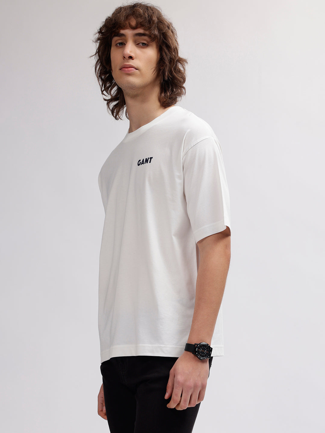 Gant Men Off White Solid Round Neck Short Sleeves T-shirt