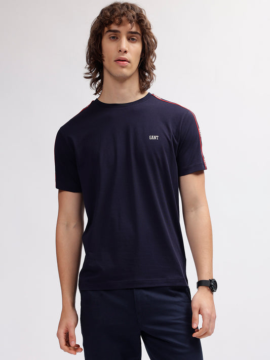 Gant Men Navy Blue Solid Round Neck Short Sleeves T-shirt