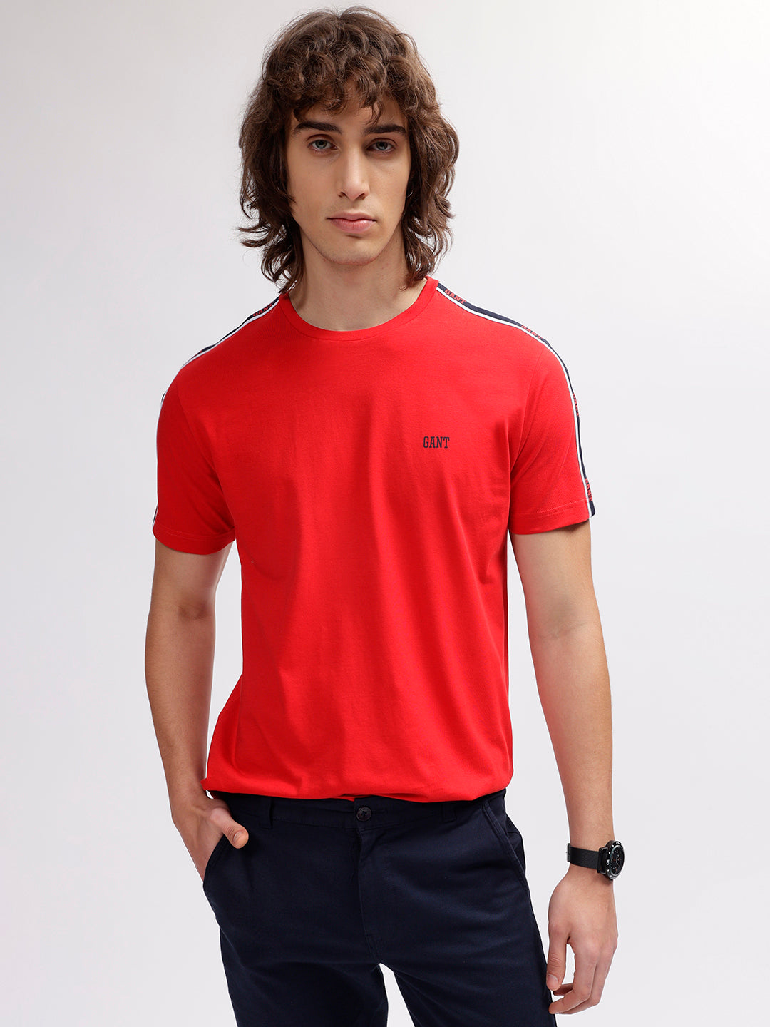 Gant Men Red Solid Round Neck Short Sleeves T-shirt