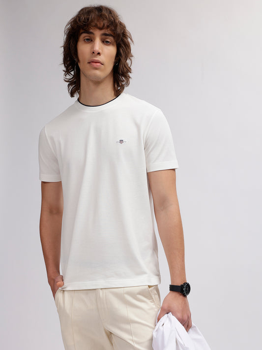 Gant Men Off White Solid Round Neck Short Sleeves T-shirt