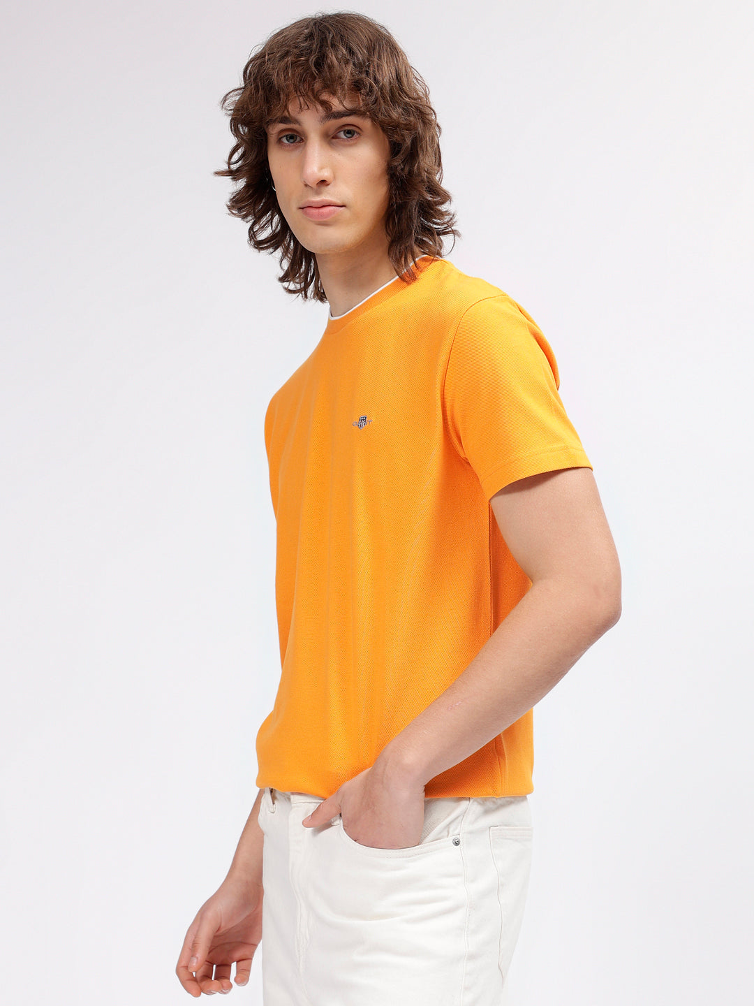 Gant Men Yellow Solid Round Neck Short Sleeves T-shirt