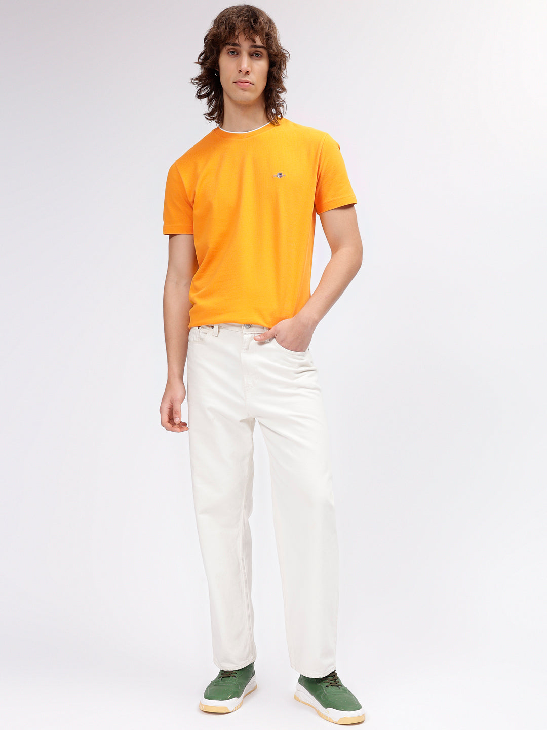 Gant Men Yellow Solid Round Neck Short Sleeves T-shirt