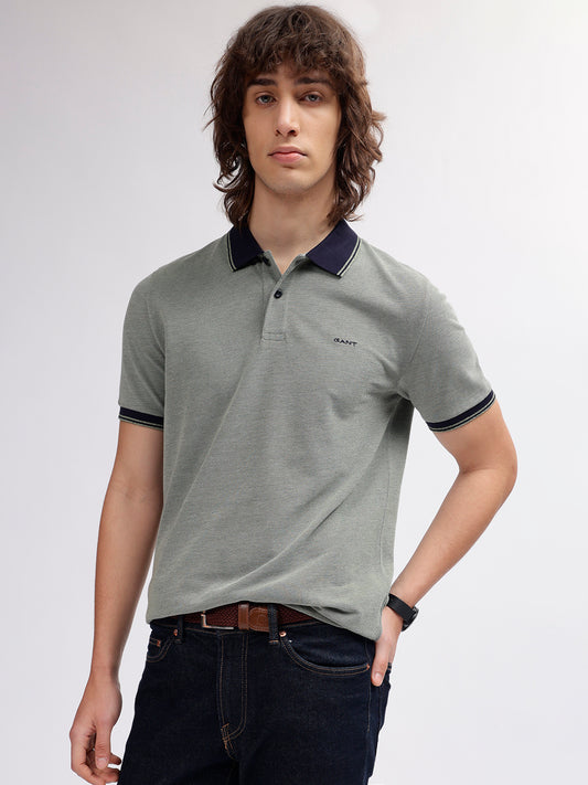 Gant Men Green Solid Polo Collar Short Sleeves T-shirt