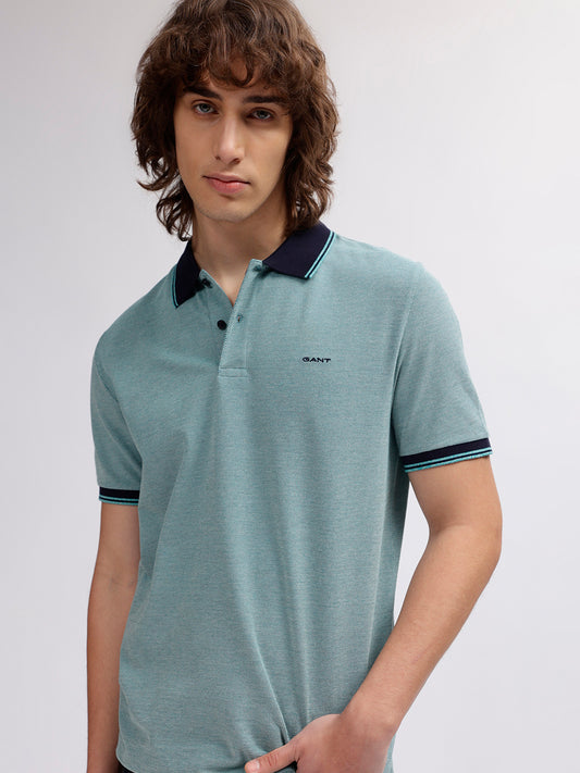 Gant Men Blue Solid Polo Collar Short Sleeves T-shirt