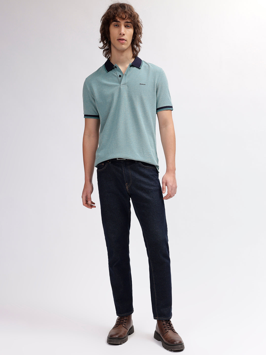 Gant Men Blue Solid Polo Collar Short Sleeves T-shirt