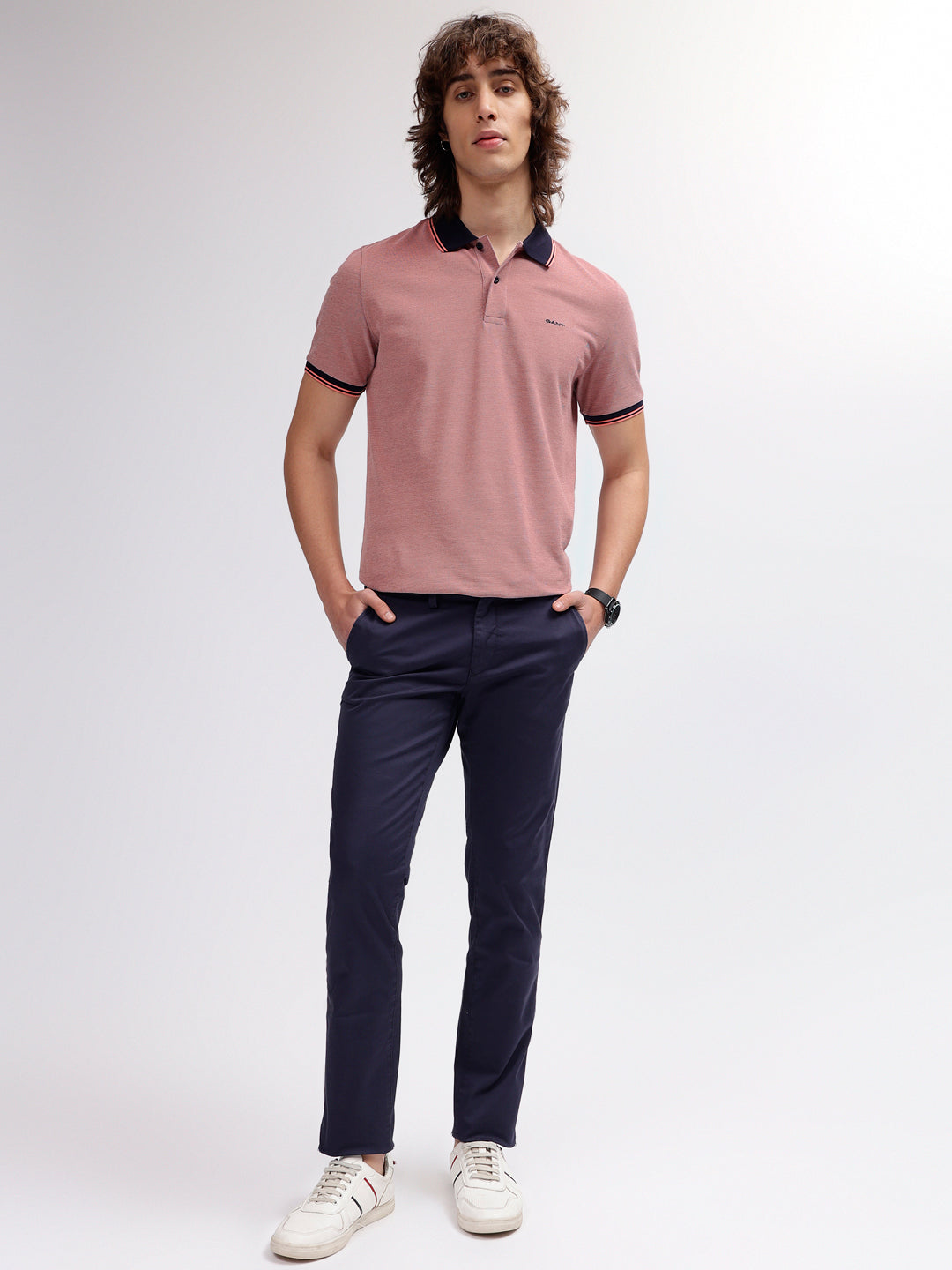 Gant Men Pink Solid Polo Collar Short Sleeves T-shirt