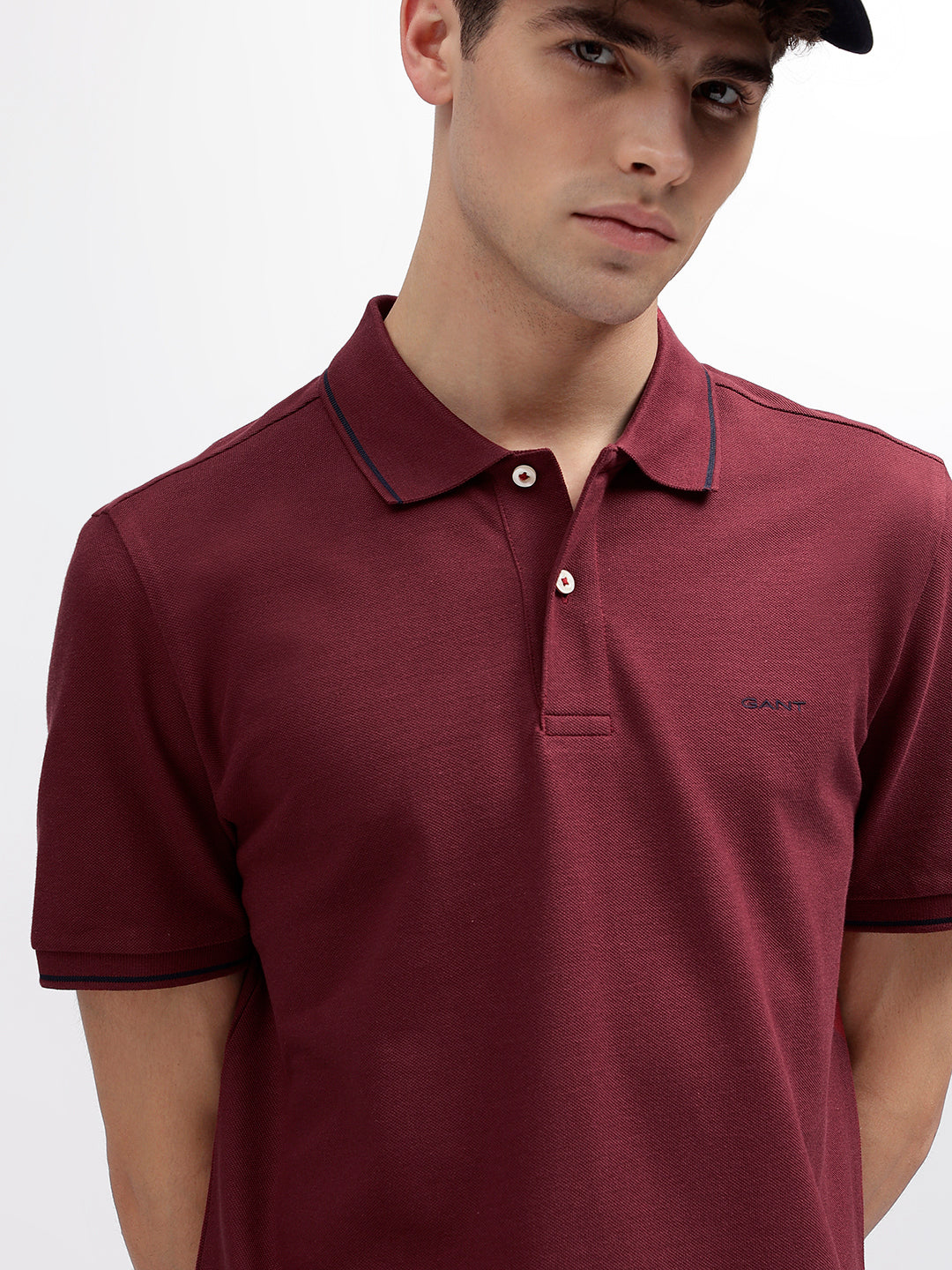 Gant Men Red Solid Polo Collar Short Sleeves T-Shirt