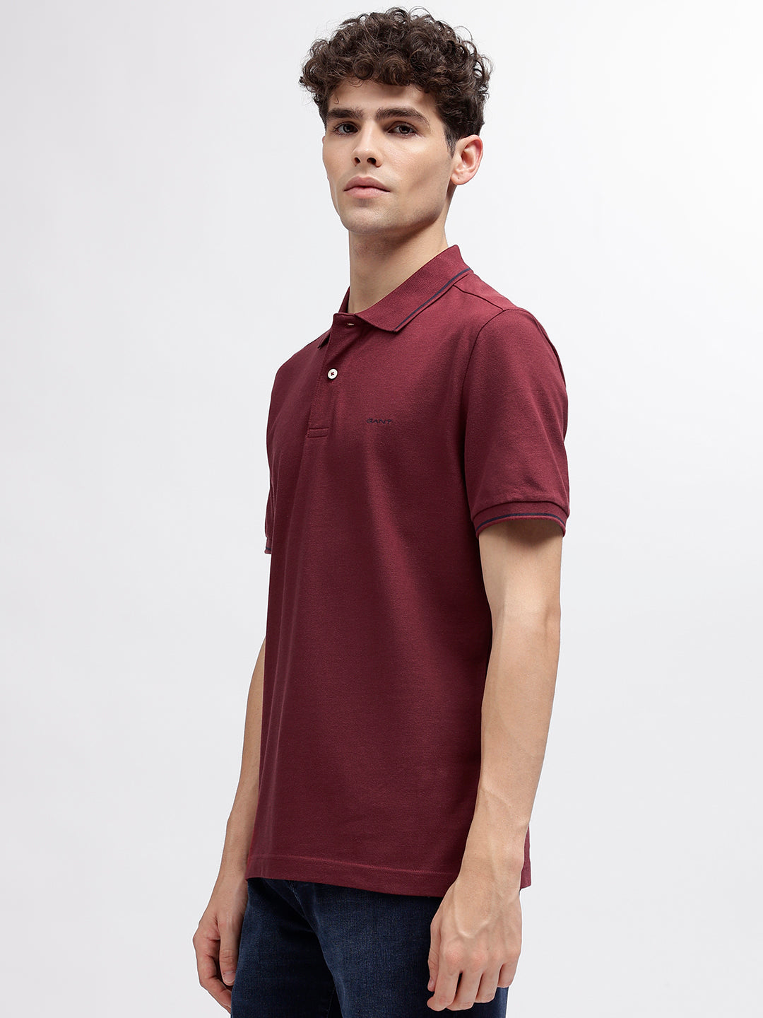 Gant Men Red Solid Polo Collar Short Sleeves T-Shirt