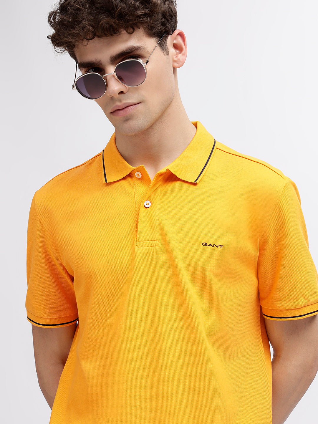 Gant Men Yellow Solid Polo Collar Short Sleeves T-Shirt