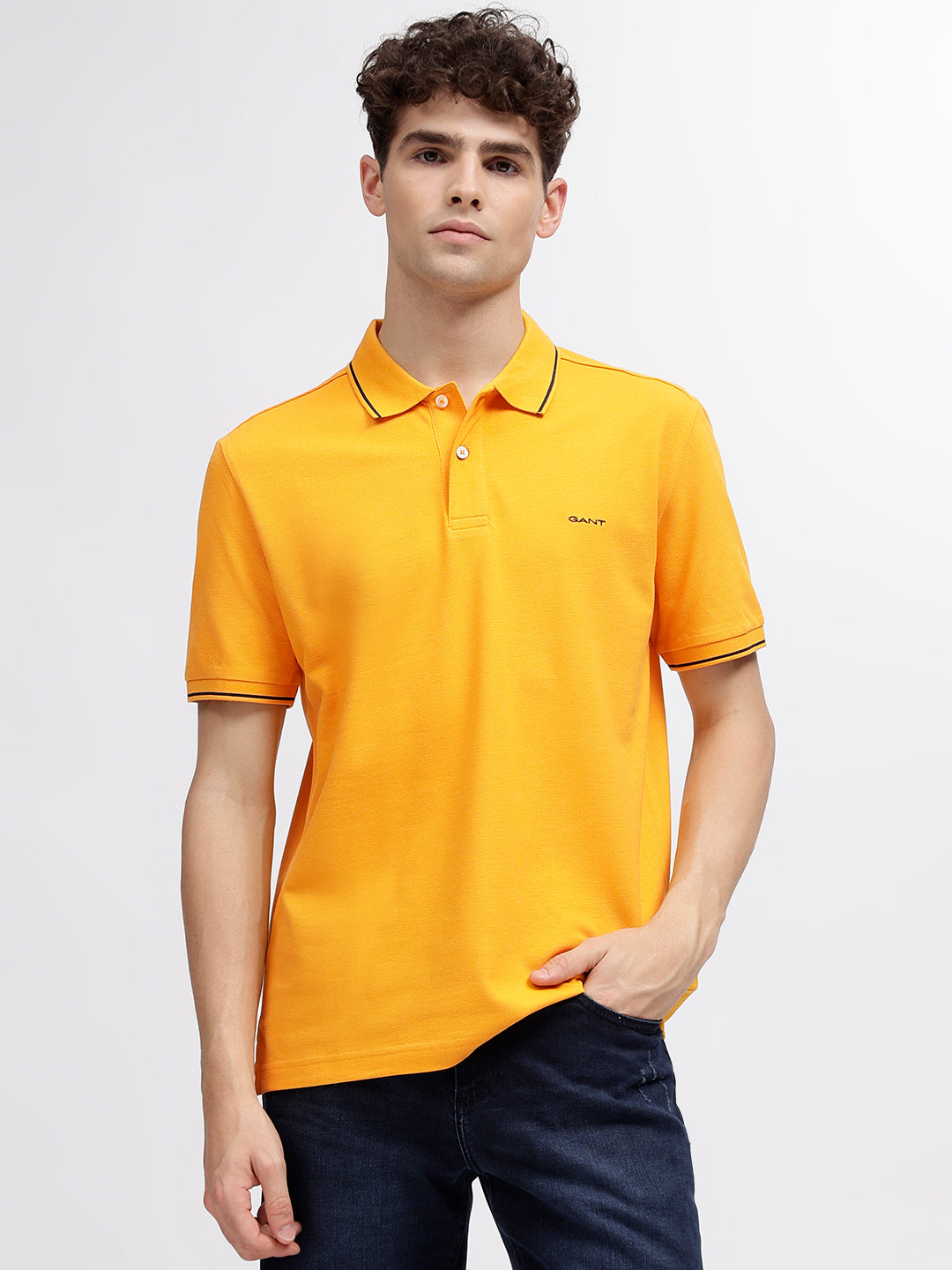 Gant Men Yellow Solid Polo Collar Short Sleeves T-Shirt