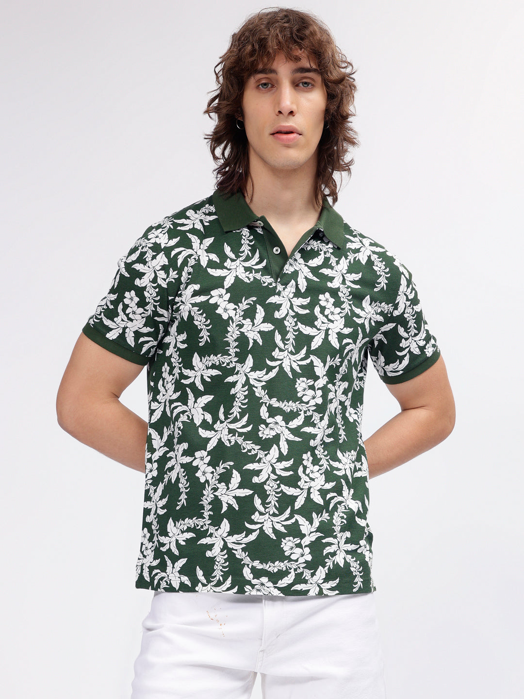 Gant Men Green Printed Polo Collar Short Sleeves T-shirt