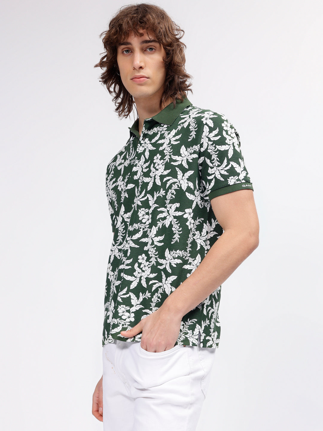 Gant Men Green Printed Polo Collar Short Sleeves T-shirt