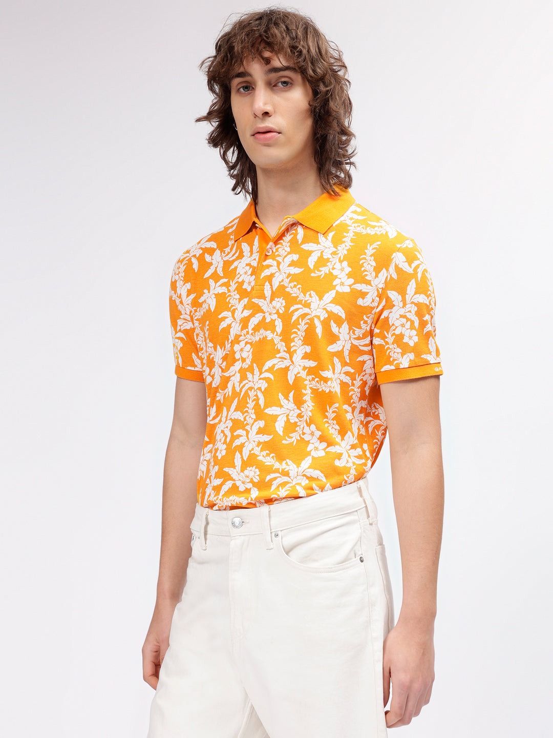 Gant Men Yellow Printed Polo Collar Short Sleeves T-shirt