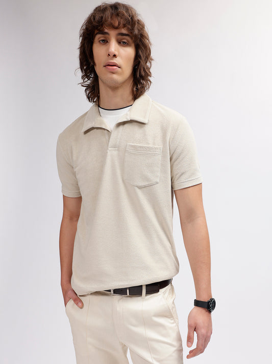 Gant Men Beige Solid Polo Collar Short Sleeves T-shirt