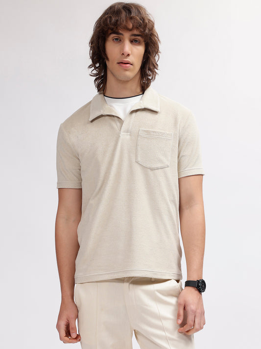 Gant Men Beige Solid Polo Collar Short Sleeves T-shirt