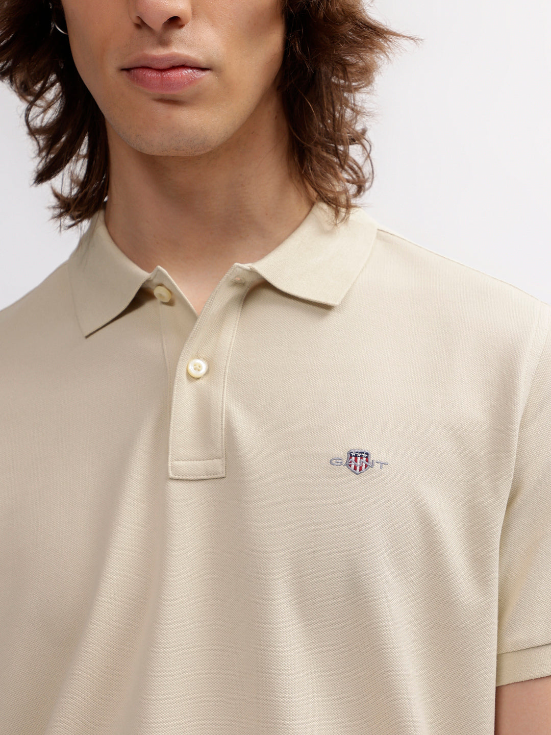 Gant Men Beige Solid Polo Collar Short Sleeves T-shirt