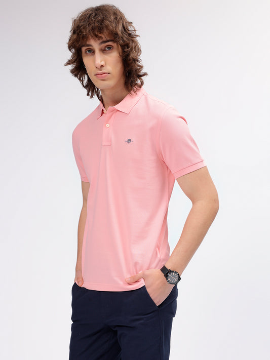 Gant Men Pink Solid Polo Collar Short Sleeves T-shirt