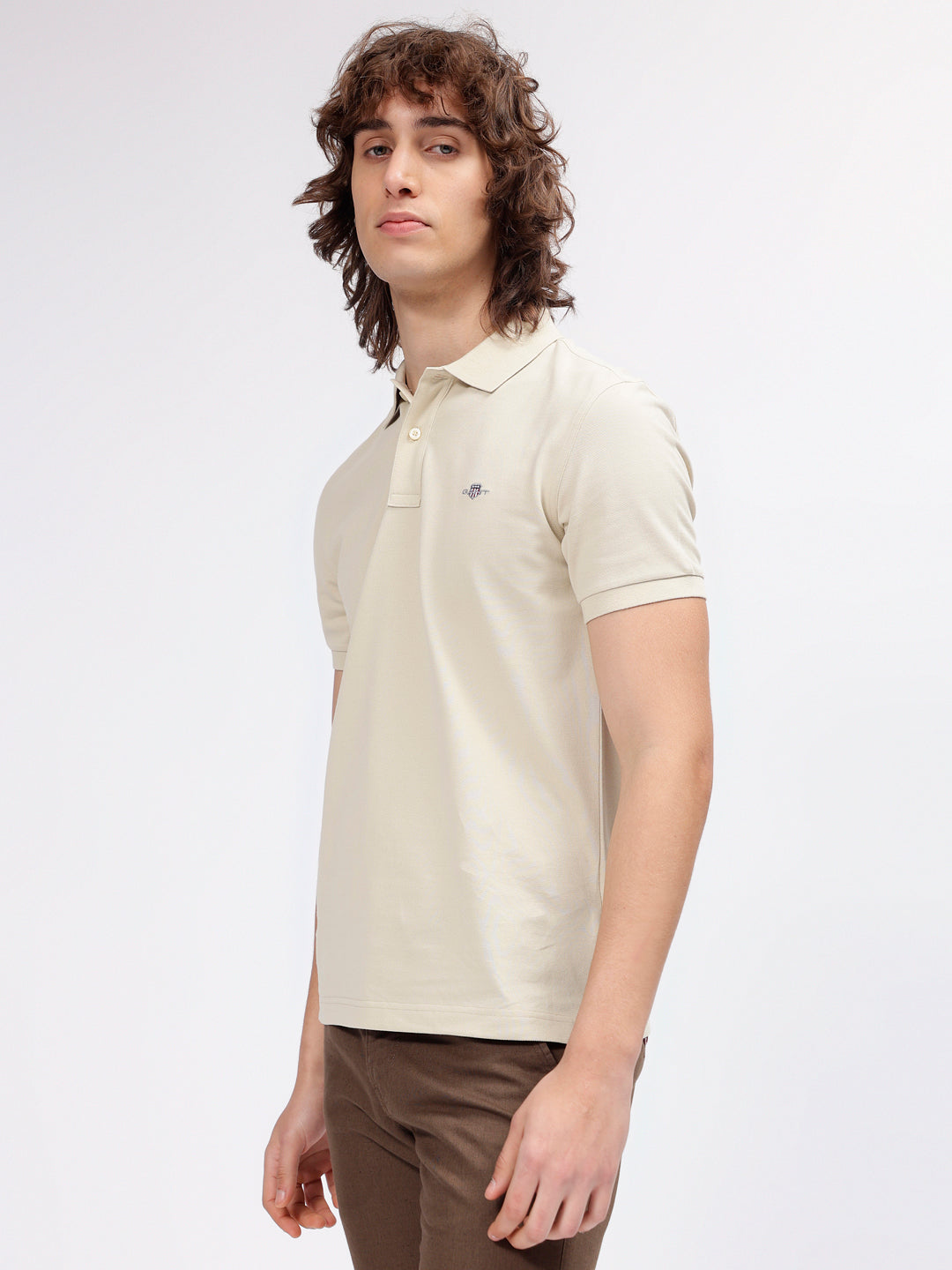 Gant Men Beige Solid Polo Collar Short Sleeves T-shirt