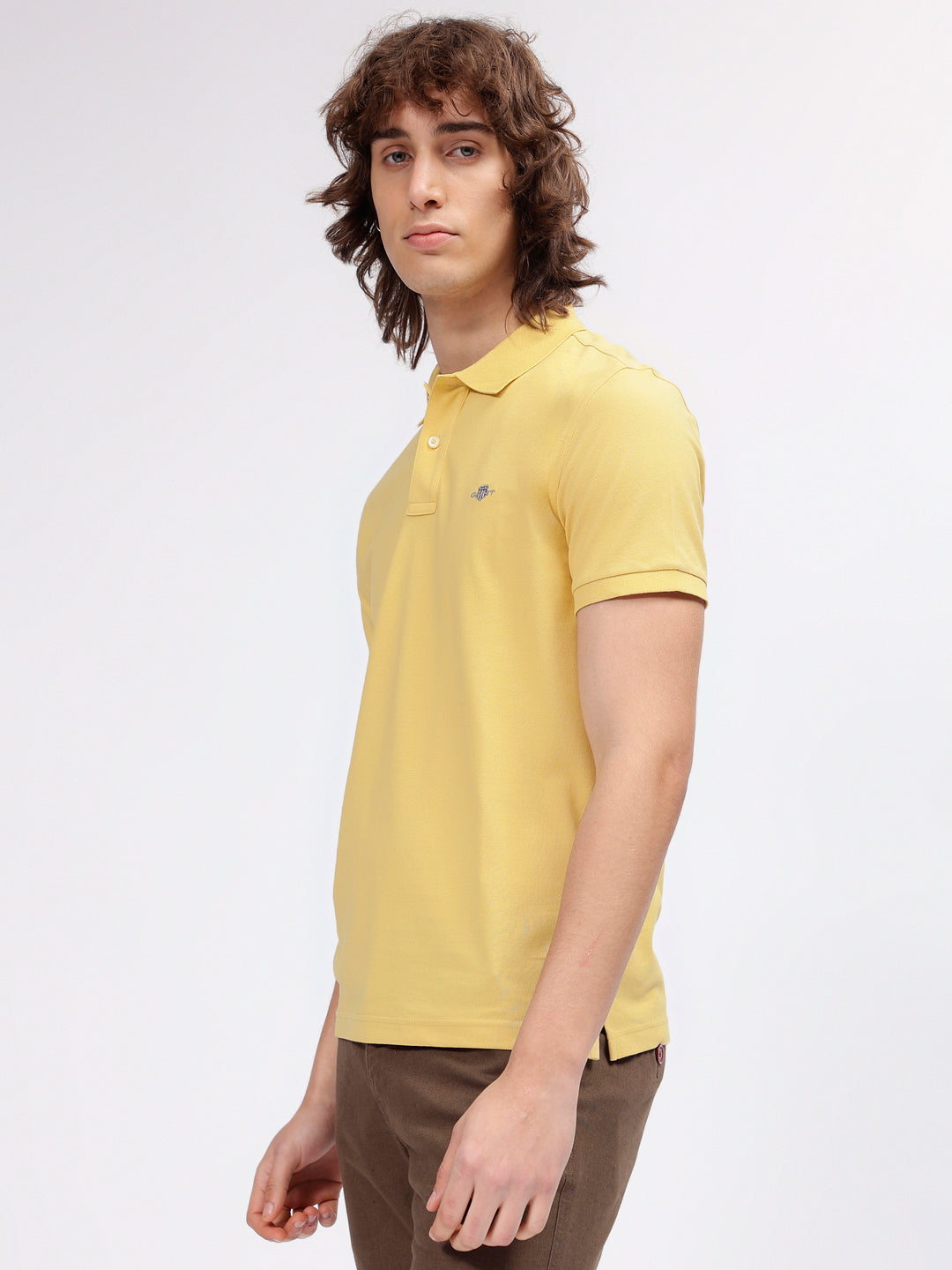 Gant Men Yellow Solid Polo Collar Short Sleeves T-shirt