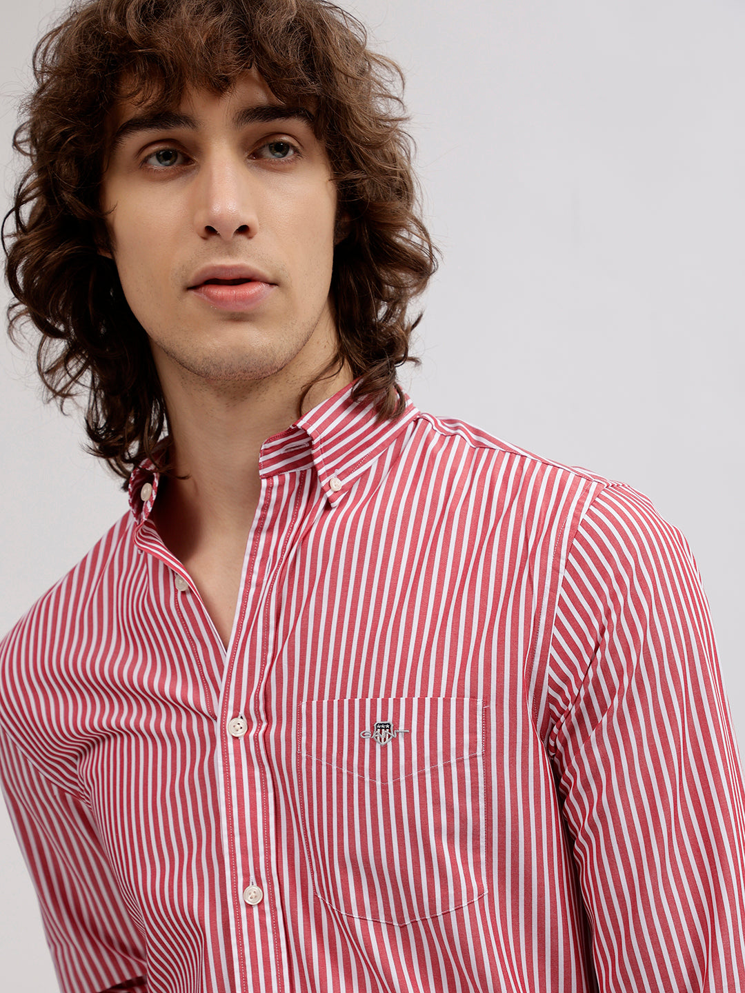 Gant Men Red Striped Button Down Collar Full Sleeves Shirt