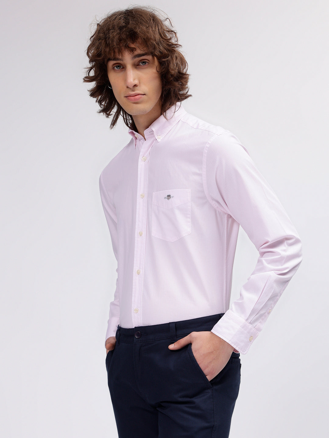 Gant Men Pink Striped Button-down Collar Long Sleeves Shirt