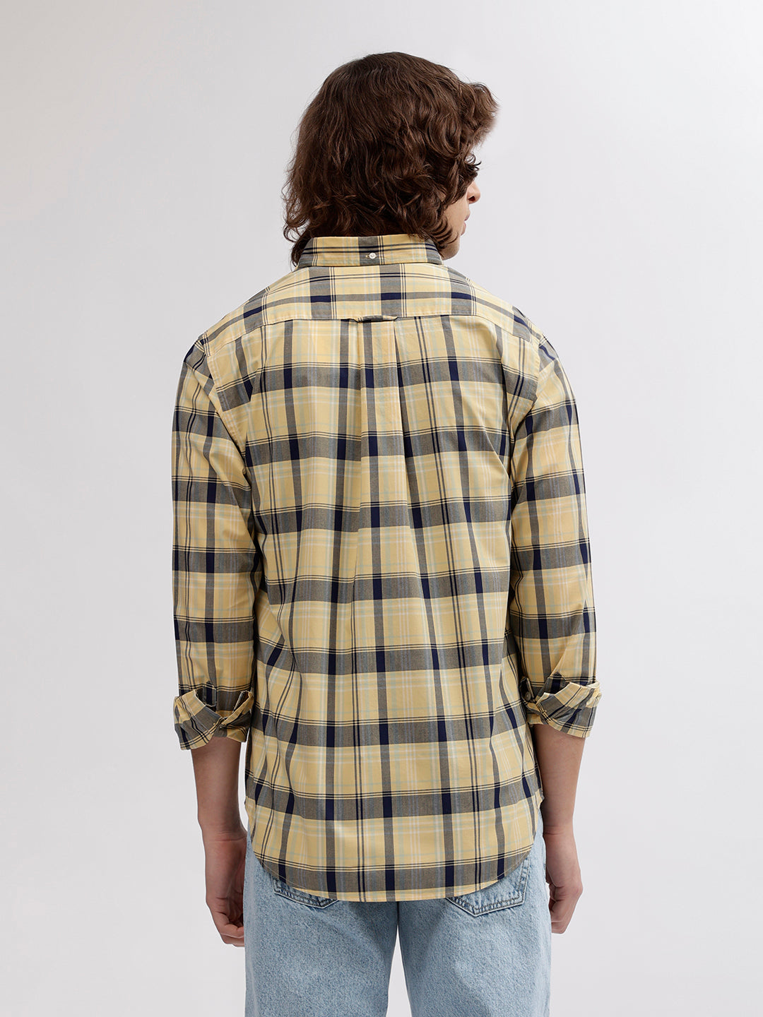 Gant Men Yellow Checked Button Down Collar Full Sleeves Shirt