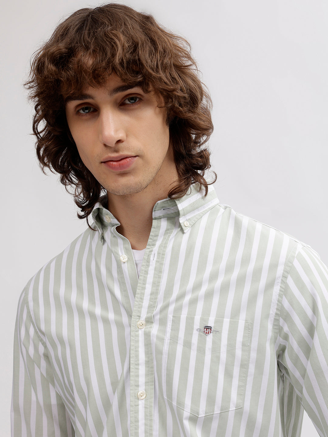 Gant Men Green Striped Button Down Collar Full Sleeves Shirt