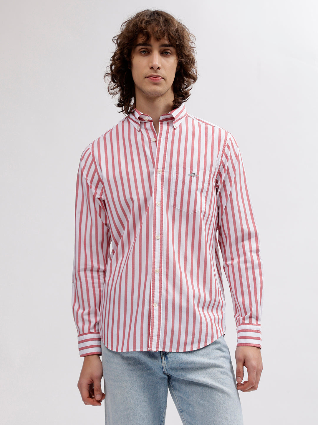 Gant Men Red Striped Button Down Collar Full Sleeves Shirt