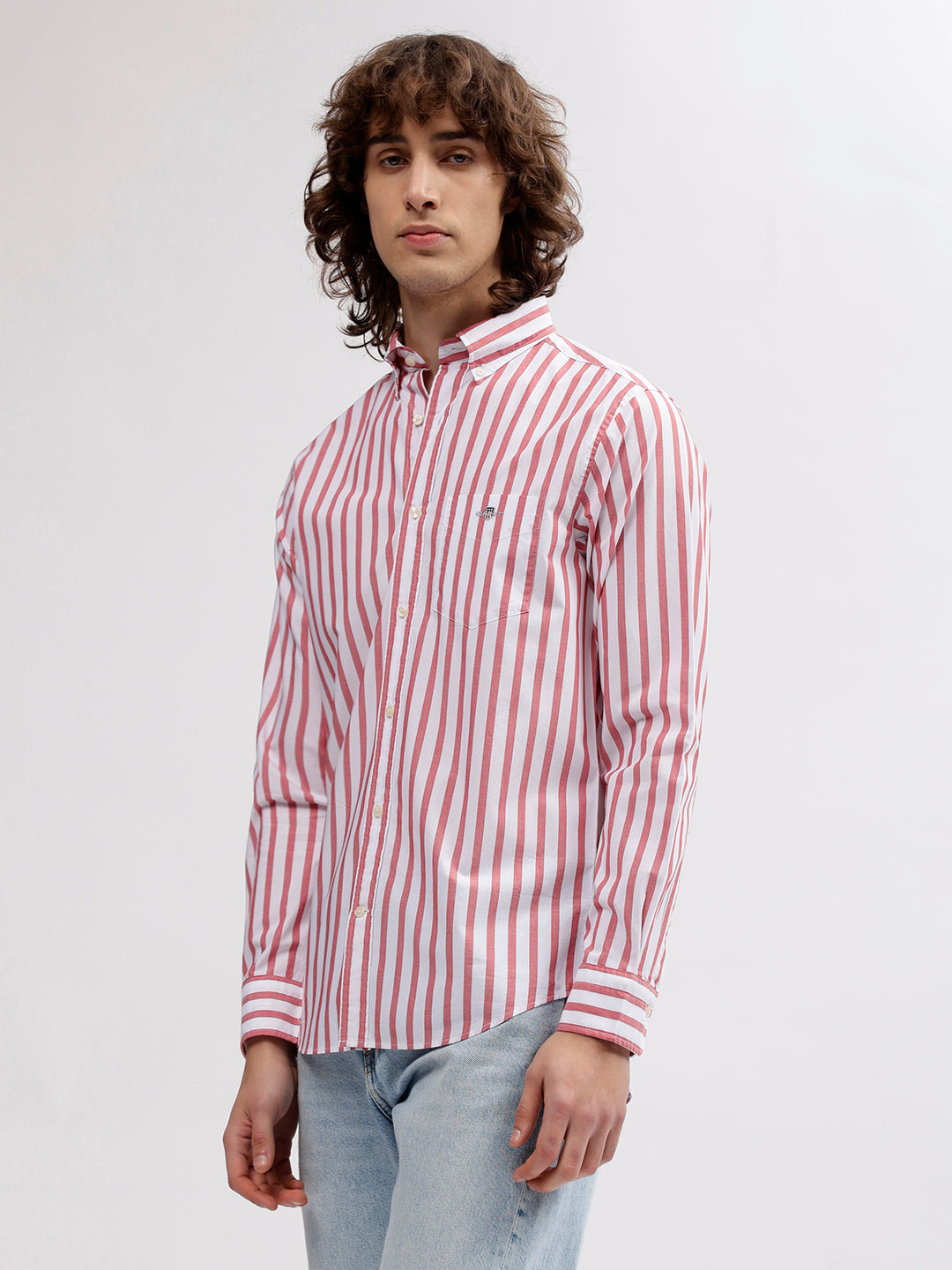 Gant Men Red Striped Button Down Collar Full Sleeves Shirt