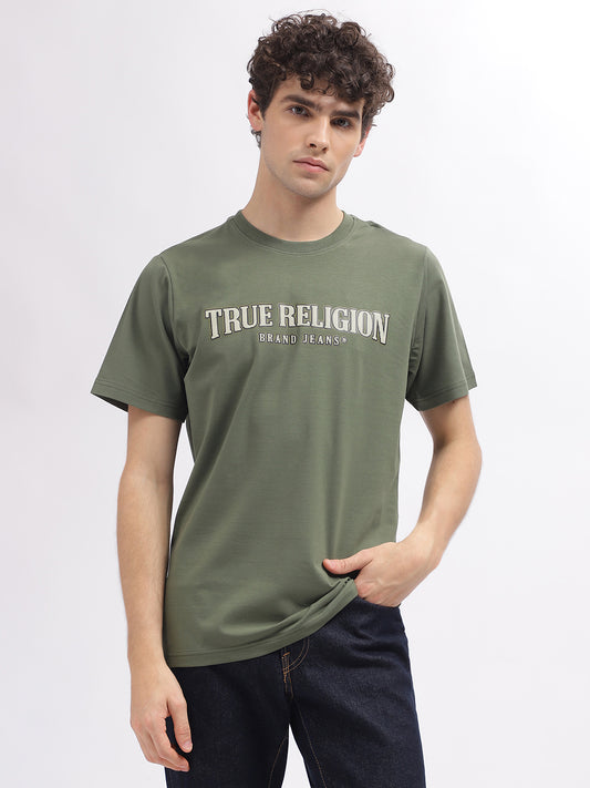 True Religion Men Green Printed Round Neck Short Sleeves T-Shirt