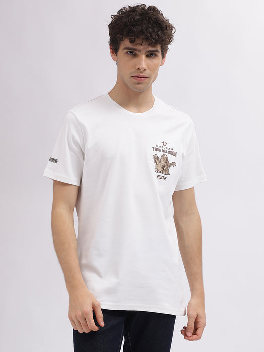 True Religion Men White Solid Round Neck Short Sleeves T-Shirt