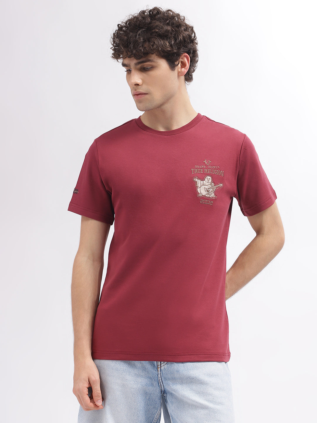 True Religion Men Red Solid Round Neck Short Sleeves T-Shirt