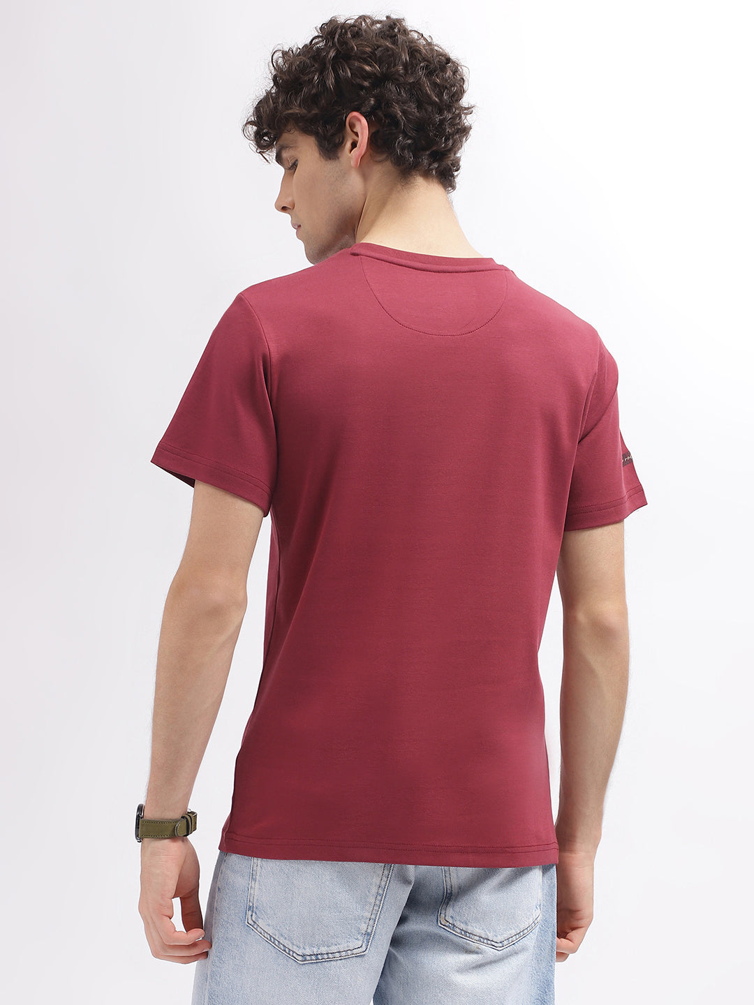 True Religion Men Red Solid Round Neck Short Sleeves T-Shirt