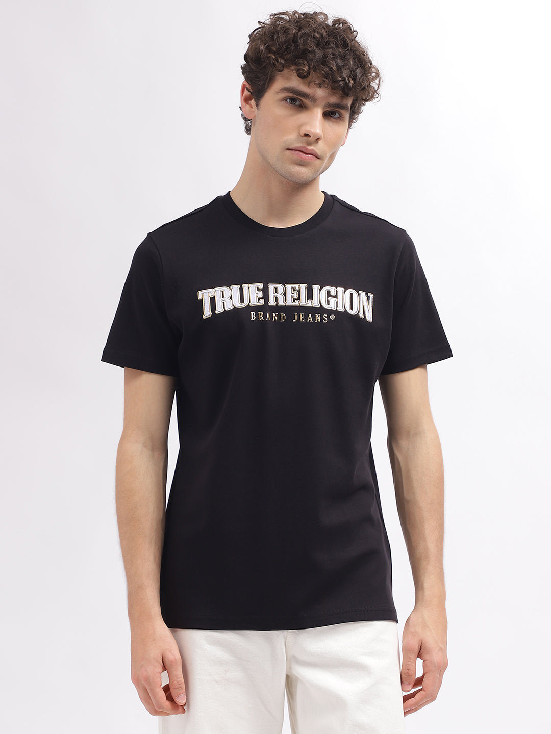 True Religion Men Black Printed Round Neck Short Sleeves T-Shirt