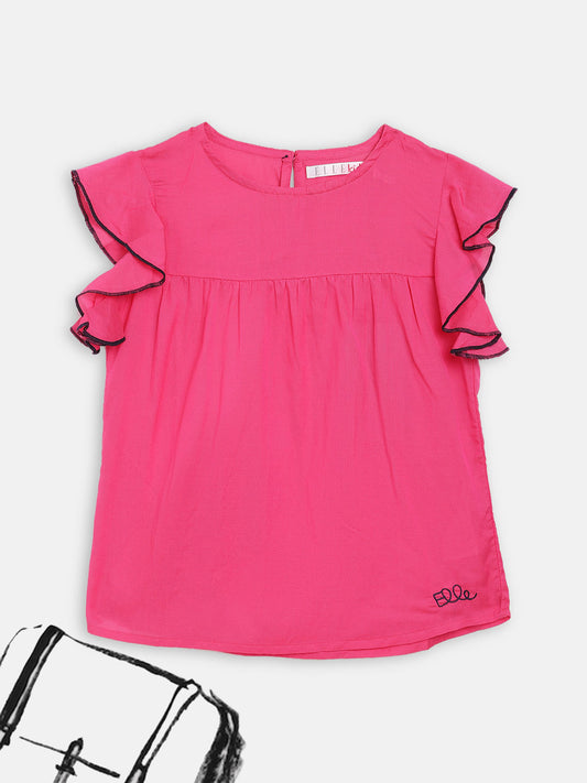 Elle Kids Girls Pink Solid Round Neck Top