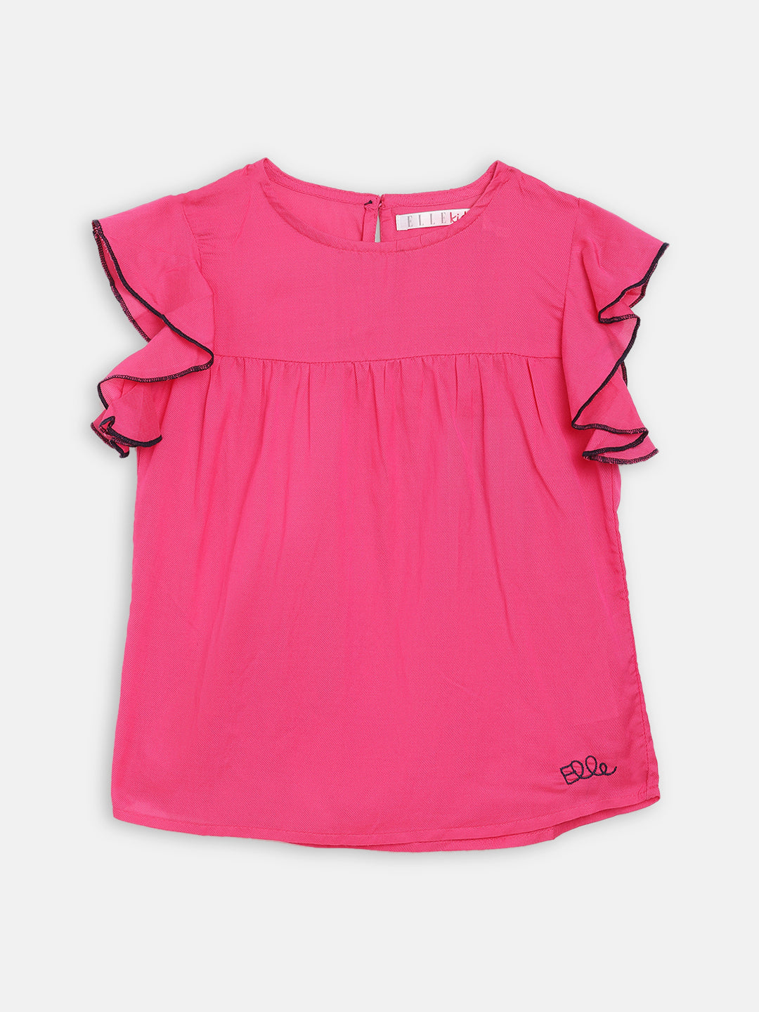 Elle Kids Girls Pink Solid Round Neck Top