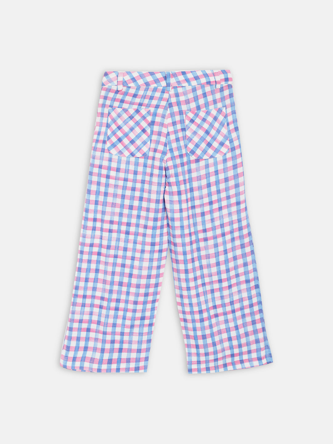 Blue Giraffe Girls Blue Checked Regular Fit Trouser