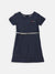 Blue Giraffe Girls Blue Solid Round Neck Dress