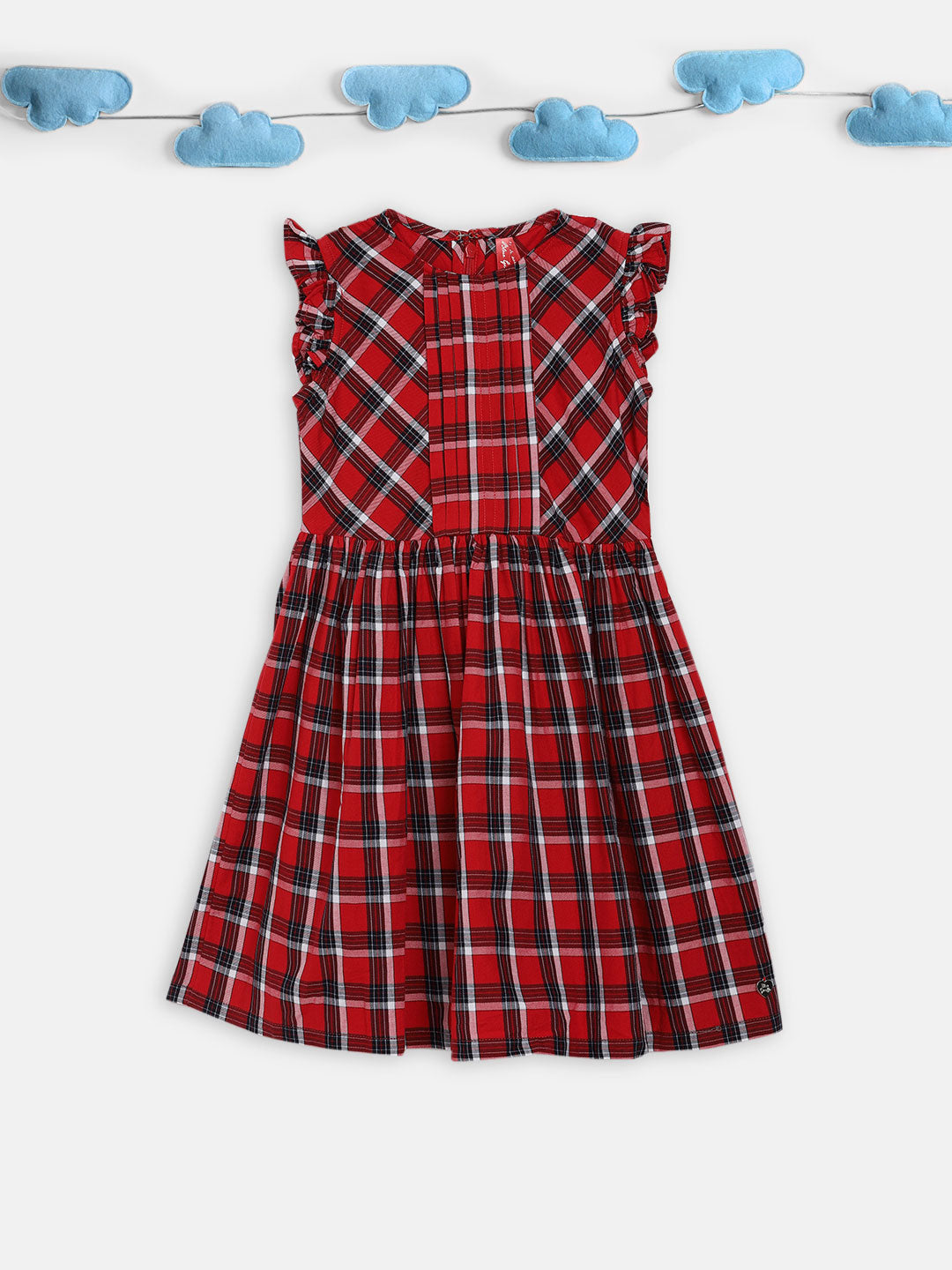 Blue Giraffe Girls Multi Checked Round Neck Dress