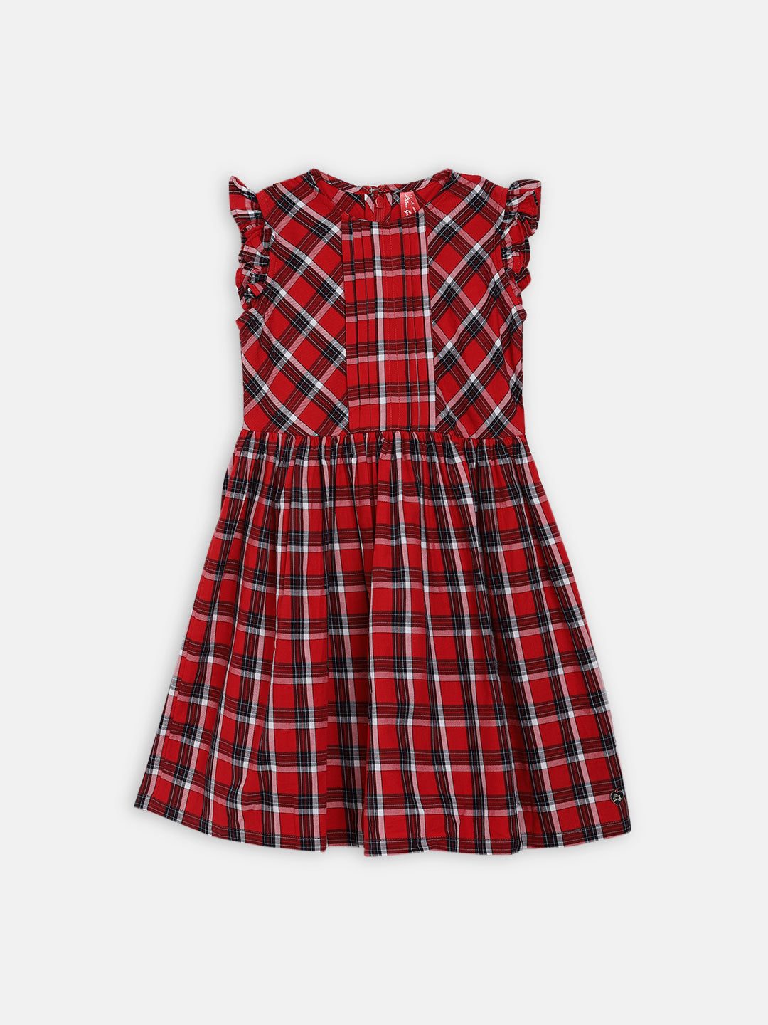 Blue Giraffe Girls Multi Checked Round Neck Dress