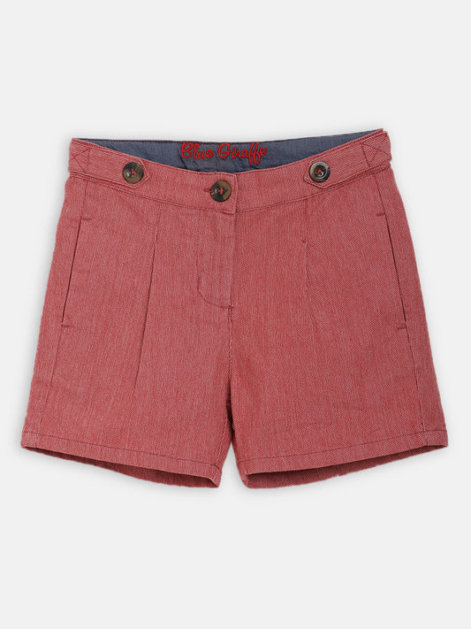 Blue Giraffe Girls Red Solid Slim Fit Shorts