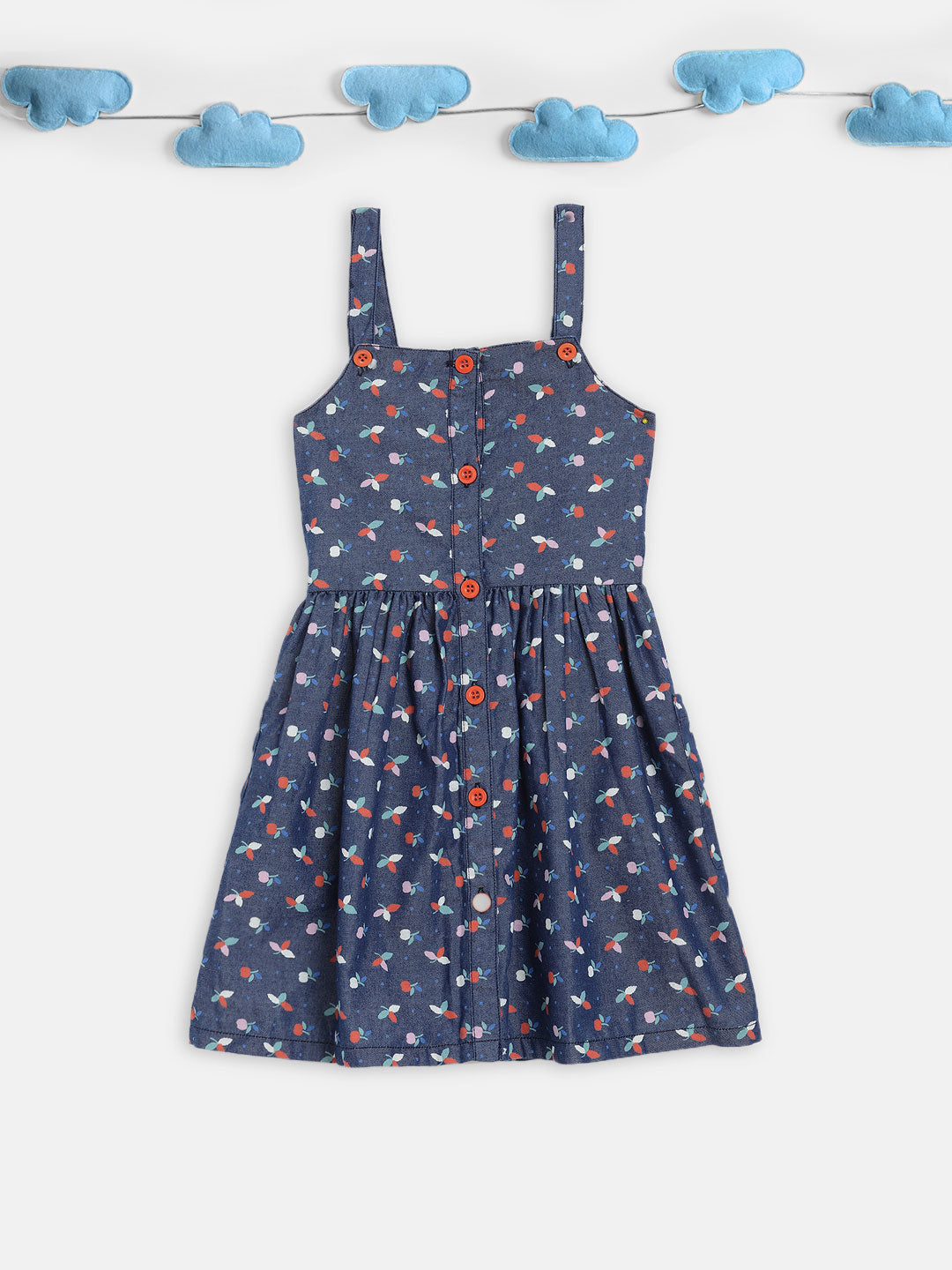 Blue Giraffe Girls Blue Printed V Neck Dress