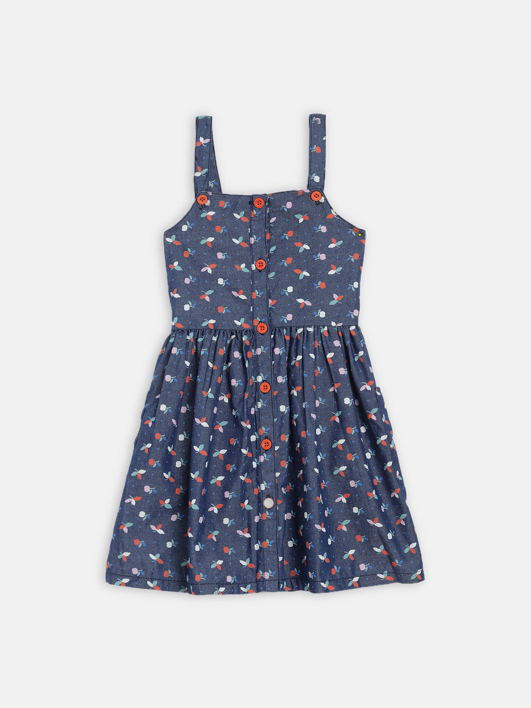 Blue Giraffe Girls Blue Printed V Neck Dress