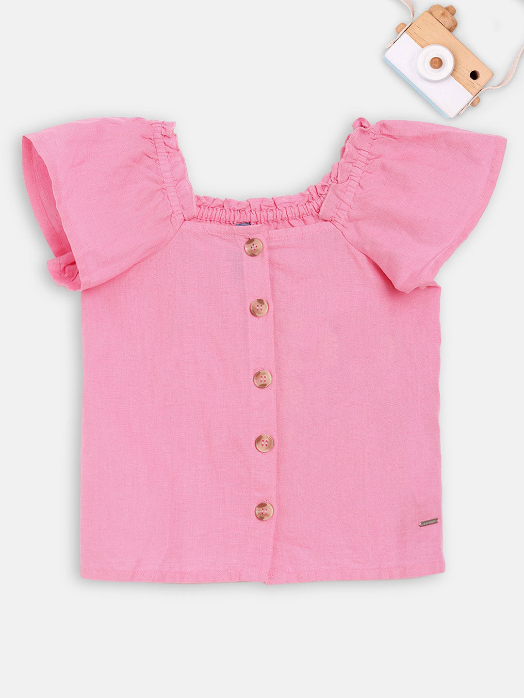 Blue Giraffe Girls Pink Solid Square Neck Top