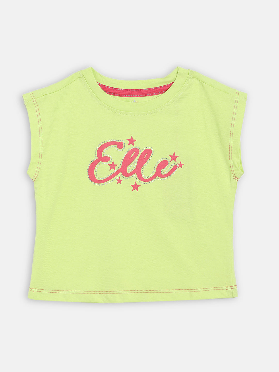 Elle Kids Girls Yellow Solid Round Neck Top