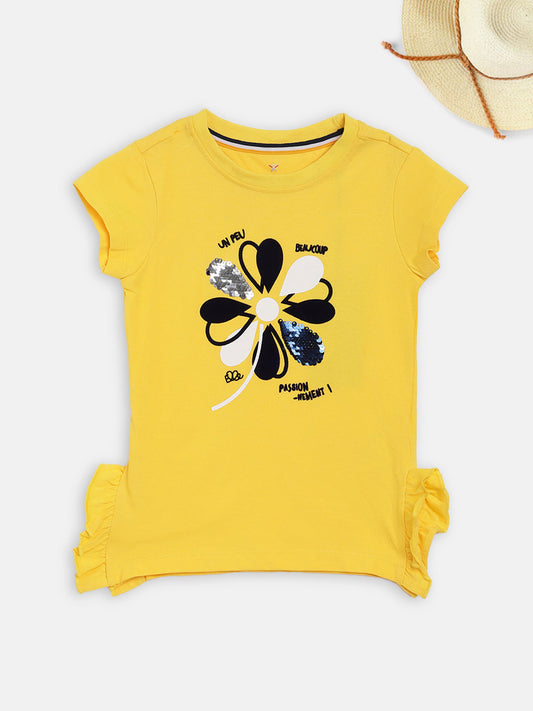 Elle Kids Girls Yellow Solid Round Neck Top