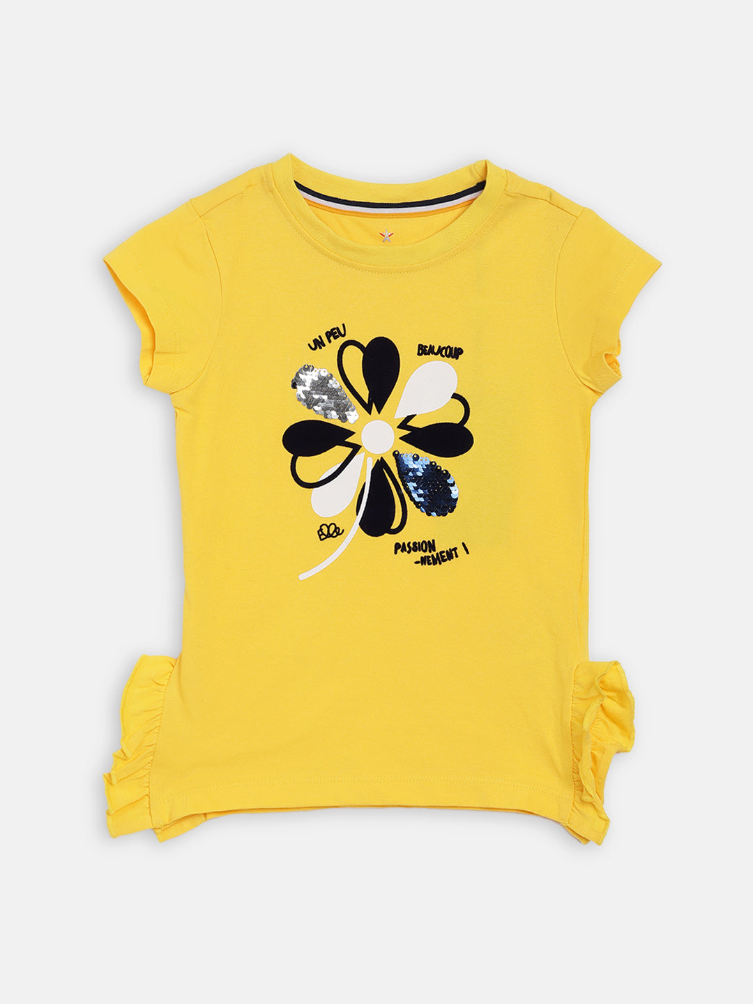 Elle Kids Girls Yellow Solid Round Neck Top