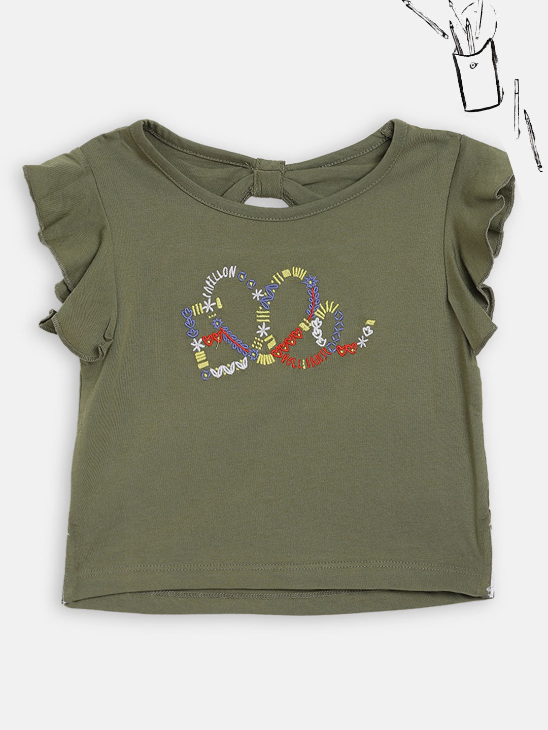 Elle Kids Girls Green Solid Round Neck Top