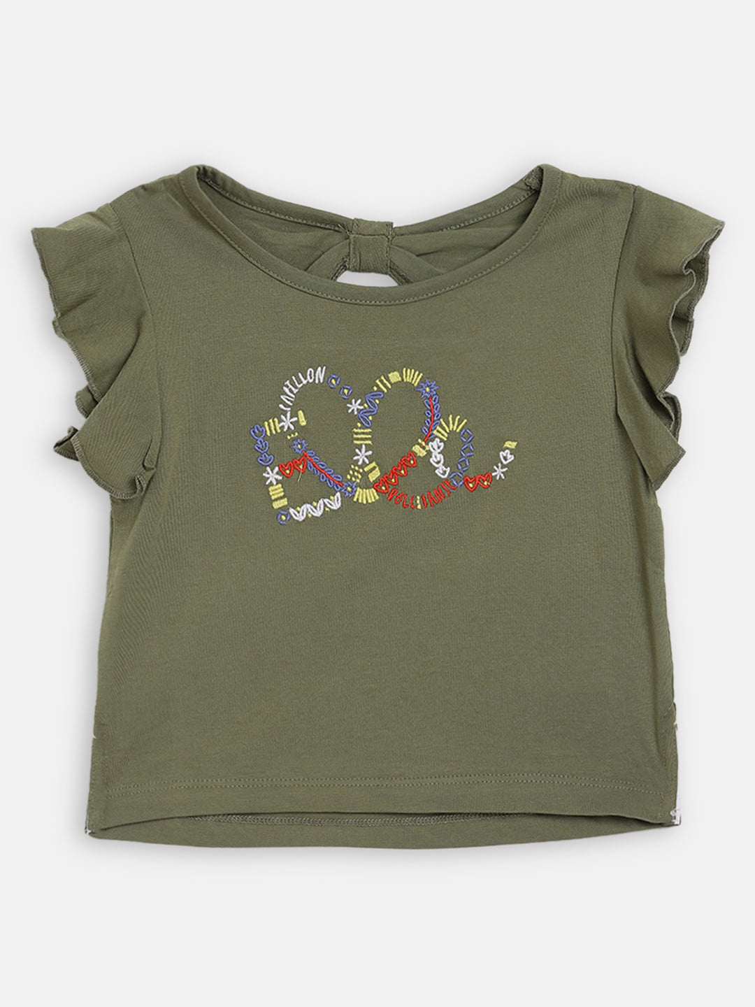 Elle Kids Girls Green Solid Round Neck Top